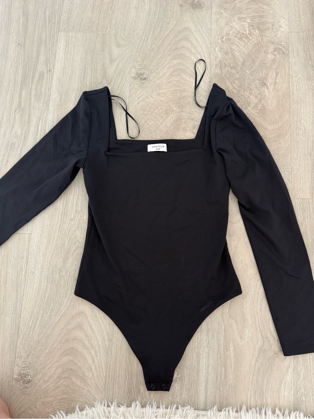 Aritzia Black Long-Sleeve Square Neck Bodysuit